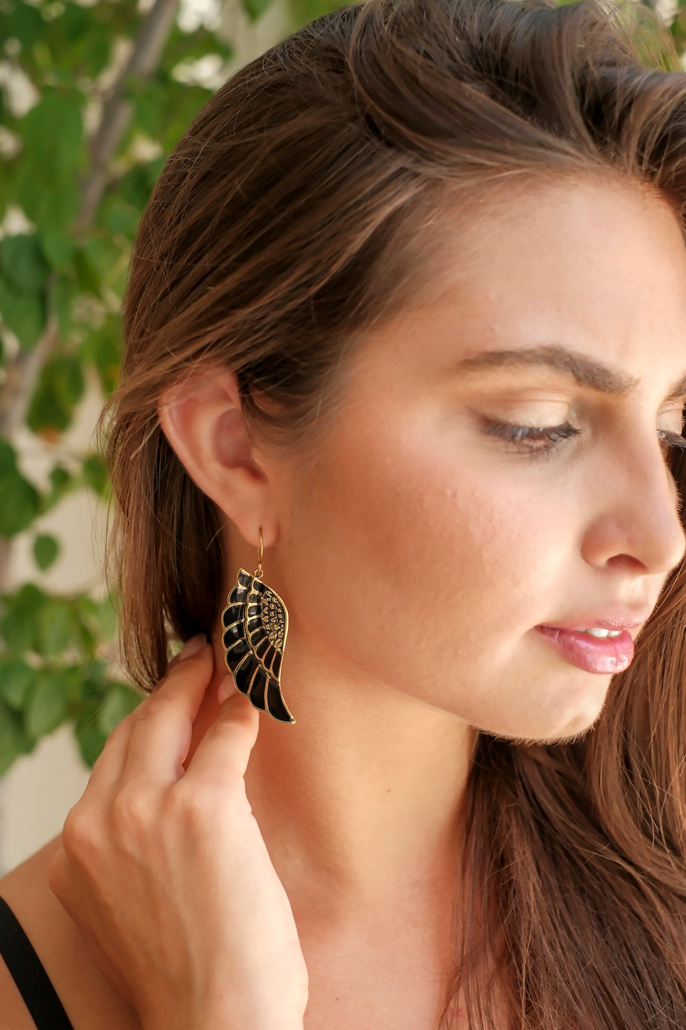 Angel Wing Earrings – Black and Gold