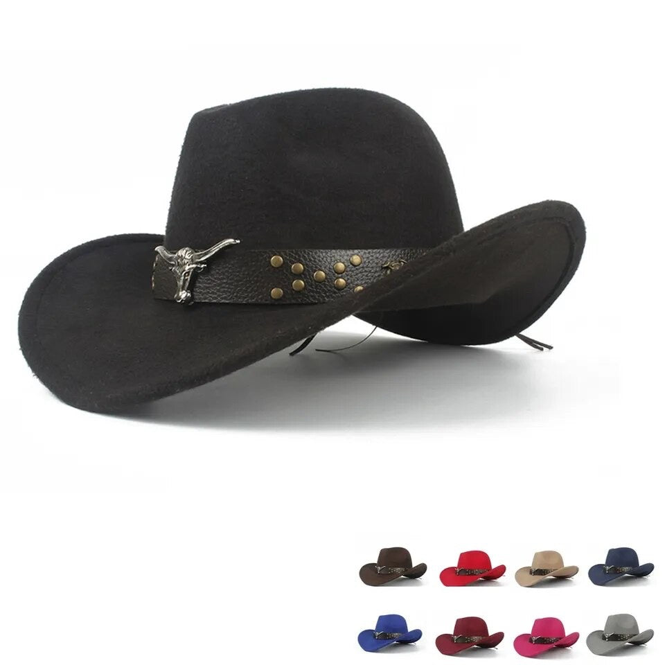 Dakota Rancher Youth 100% Wool Hat in black, featuring a classic cowboy design with a boho touch.