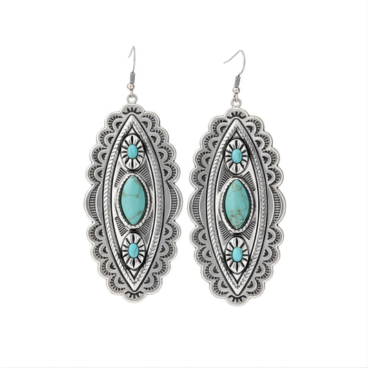 Desert Jewel Drops Earrings Perth Australia House of Hide turquoise stone earrings with silver detailing on white background