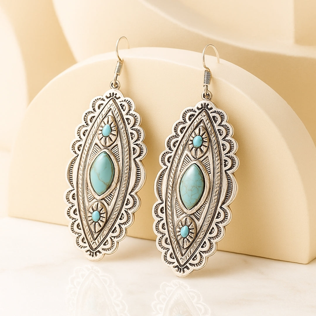 Luxury Desert Jewel Drops Earrings Perth House of Hide silver and turquoise gemstone design