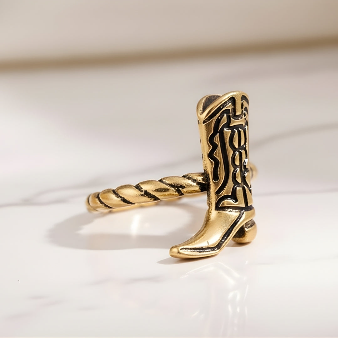 Handcrafted Desert Oasis Ring with gold cowboy boot charm Perth luxury jewellery