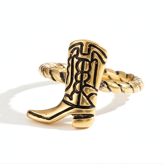 Desert Oasis Ring Perth Australia House of Hide gold ring with cowboy boot design on white background