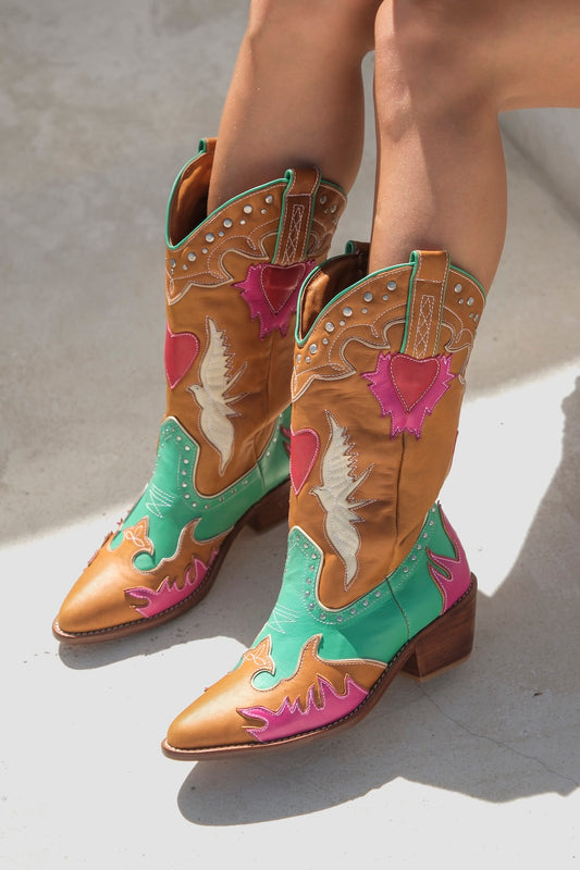 Wing & Heart Cowboy Boots | Aqua Flame