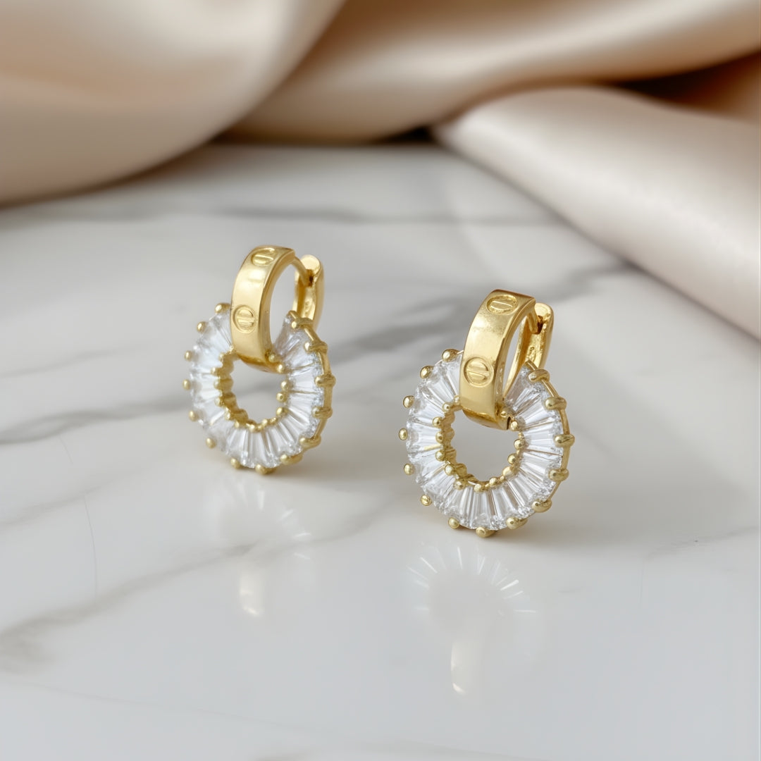 Elegant gold hoop earrings Perth Australia House of Hide featuring clear crystal stones