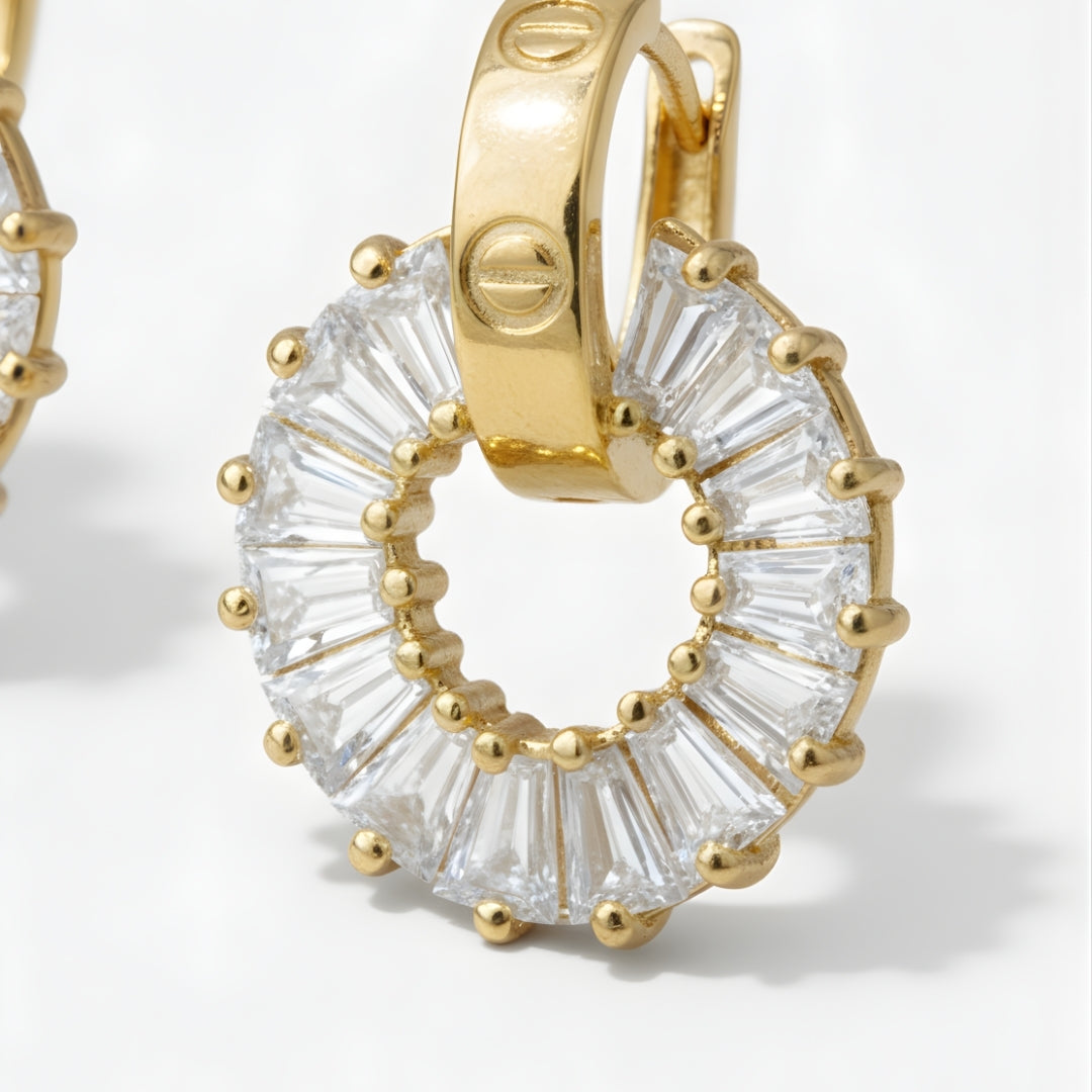 Eternal Halo Earrings Perth House of Hide gold hoops adorned with clear gemstones