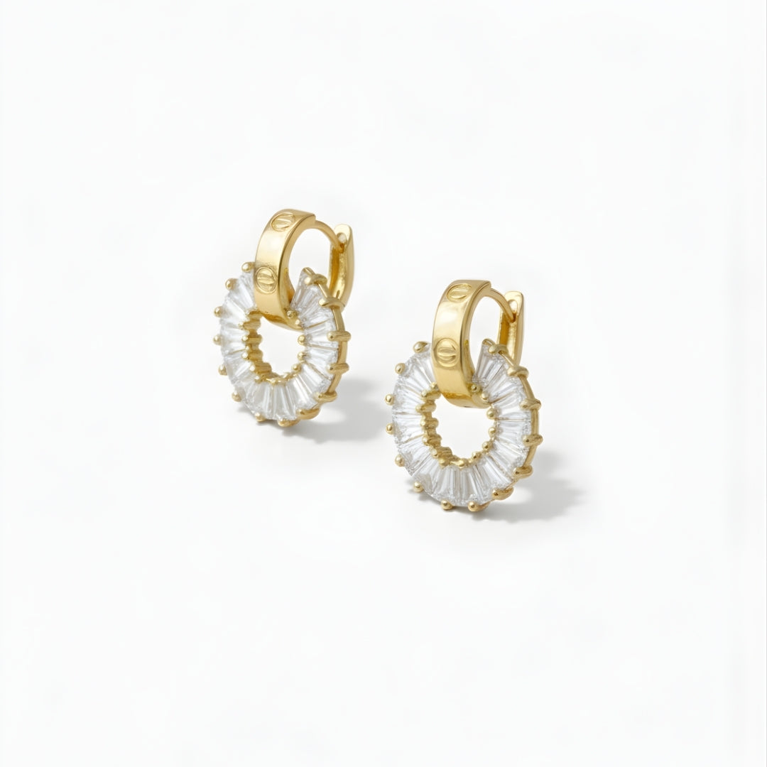 Eternal Halo Earrings Perth Australia House of Hide gold hoop earrings with clear gemstones on white background