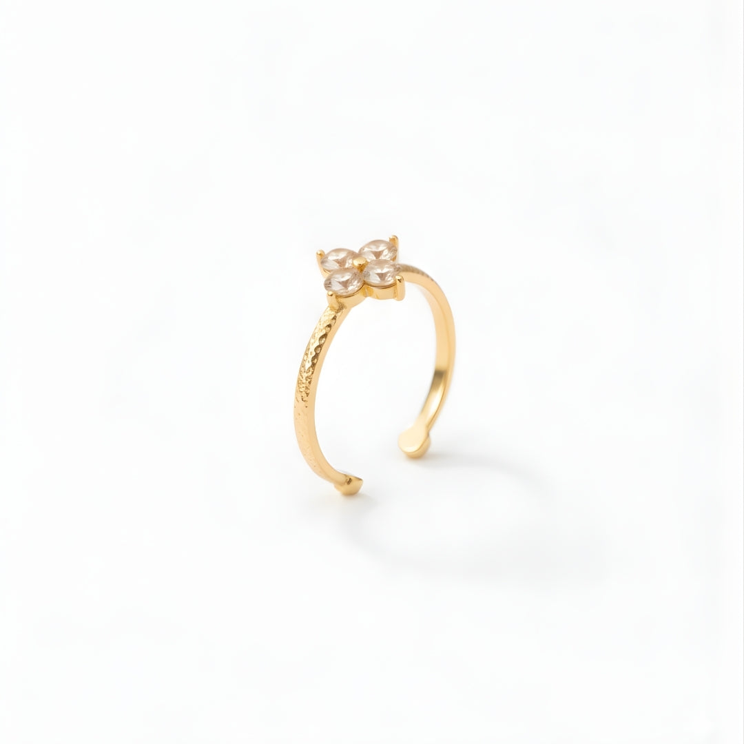 Close-up Floral Cluster Ring Perth Australia Houseofhide showing crystal petals.