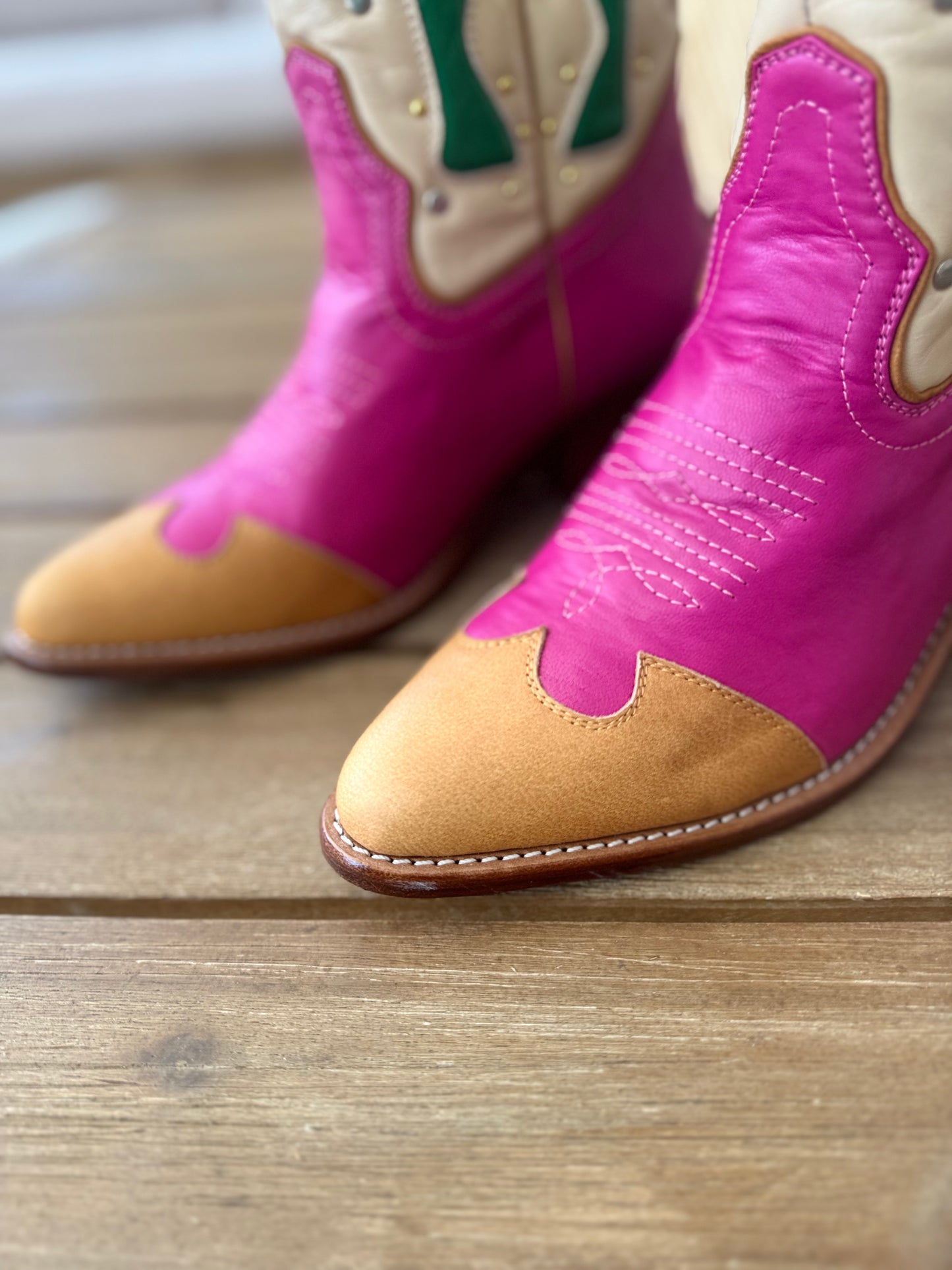Cactus Leather Cowgirl Boots | Pink and Tan