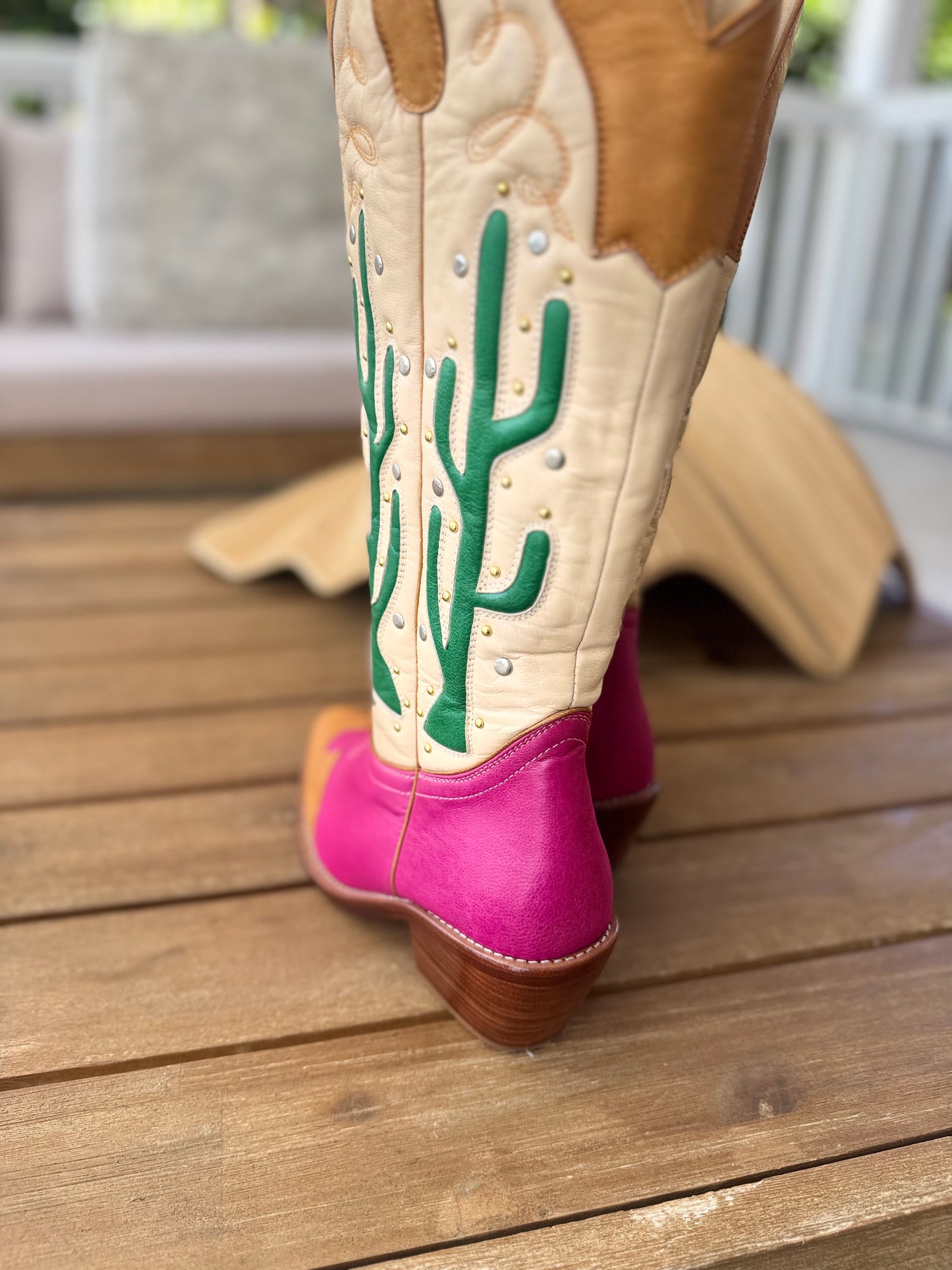 Cactus Leather Cowgirl Boots | Pink and Tan