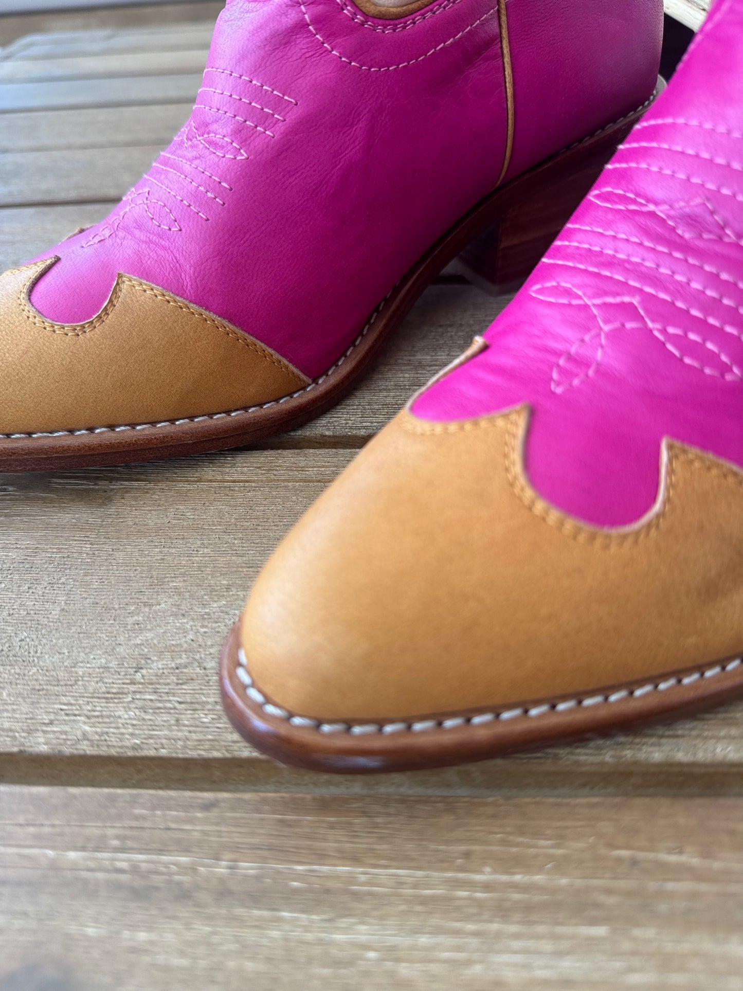 Cactus Leather Cowgirl Boots | Pink and Tan