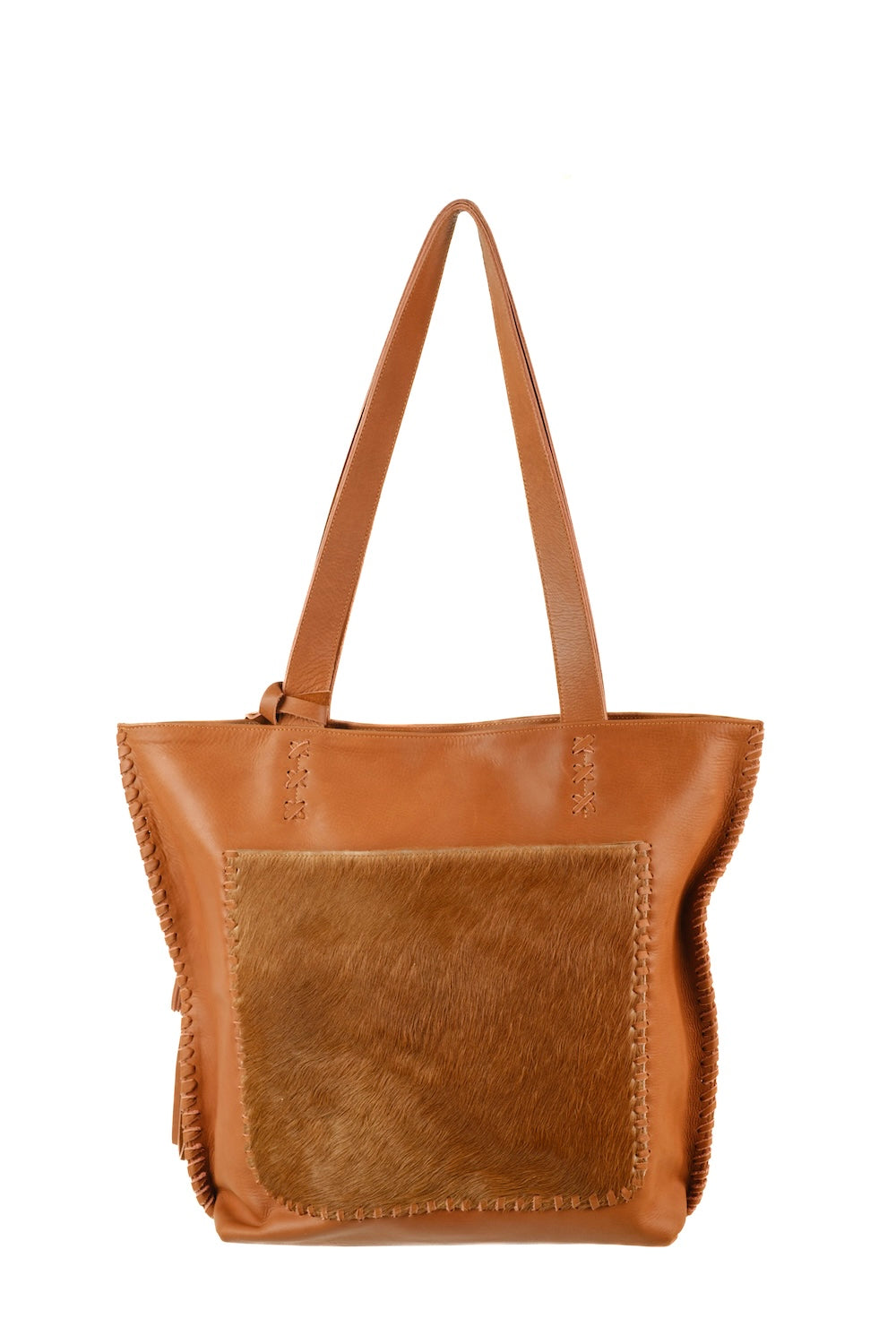 Genuine leather with natural cowhide panel