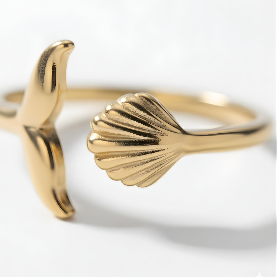 Elegant Gold Byron Mermaid Ring Perth Australia handcrafted ocean-inspired ring featuring leaf and mermaid motifs