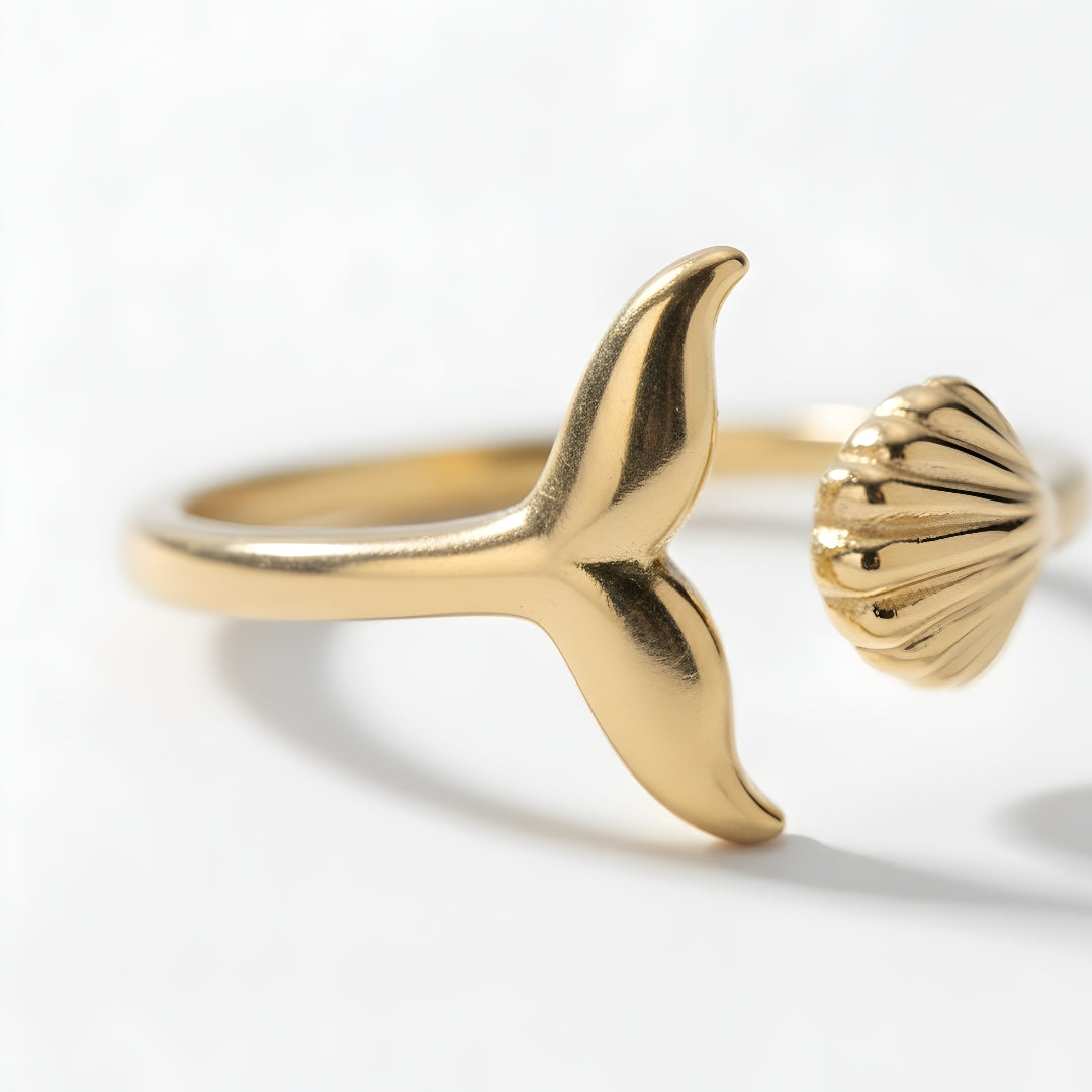 House of Hide Gold Byron Mermaid Ring adjustable non-tarnish gold ring capturing coastal beauty and bohemian style