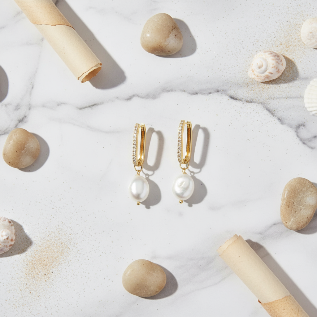 Gold Pearl Tide Drops Earrings Perth Australia House of Hide ocean-inspired silver pearl jewellery