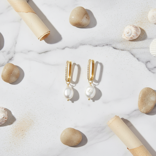 Gold Pearl Tide Drops Earrings Perth Australia House of Hide ocean-inspired silver pearl jewellery