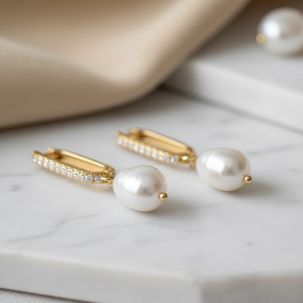 House of Hide Gold Pearl Tide Drops Perth Australia polished silver earrings with freshwater pearls