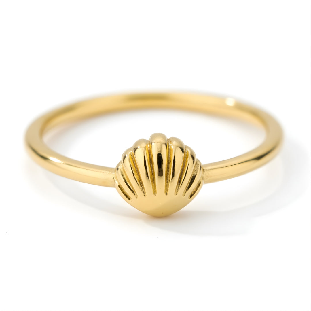 Gold Shoreline Ring Perth Australia House of Hide gold stainless steel ring with delicate seashell coastal design