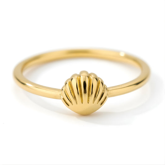 Gold Shoreline Ring Perth Australia House of Hide gold stainless steel ring with delicate seashell coastal design
