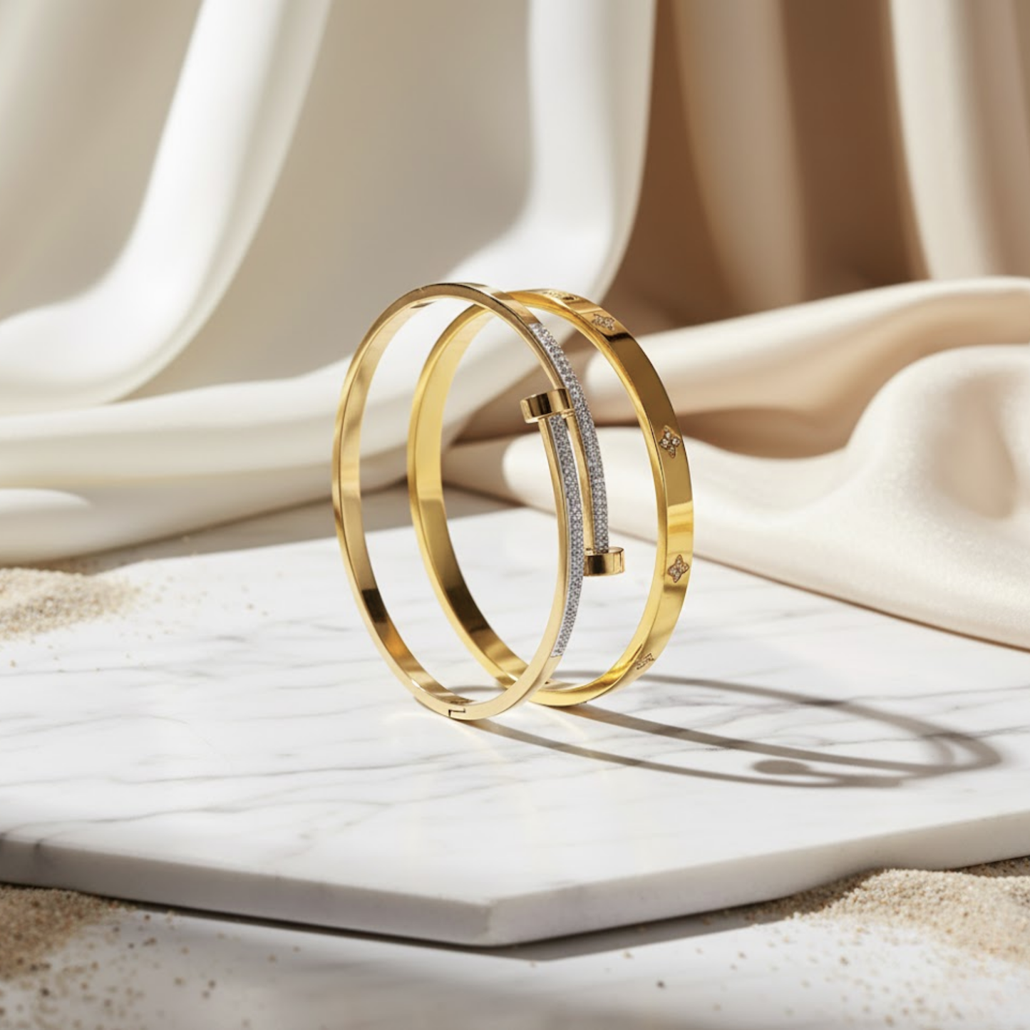 Gold Tropic Duo Bracelets Perth Australia House of Hide stainless steel tropical-inspired bracelet set for coastal elegance. Cartier style braclet