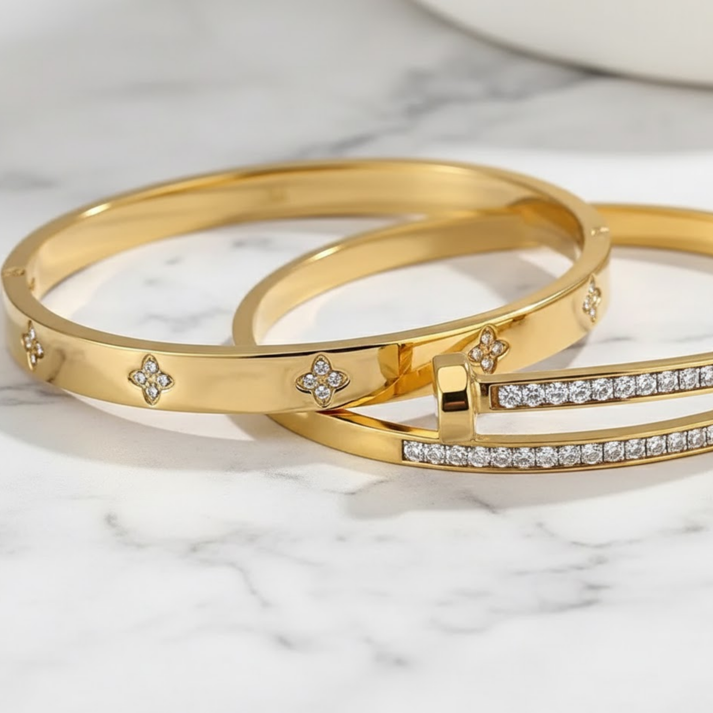 House of Hide Gold Tropic Duo Bracelets set of two durable gold stainless steel bracelets inspired by coastal living