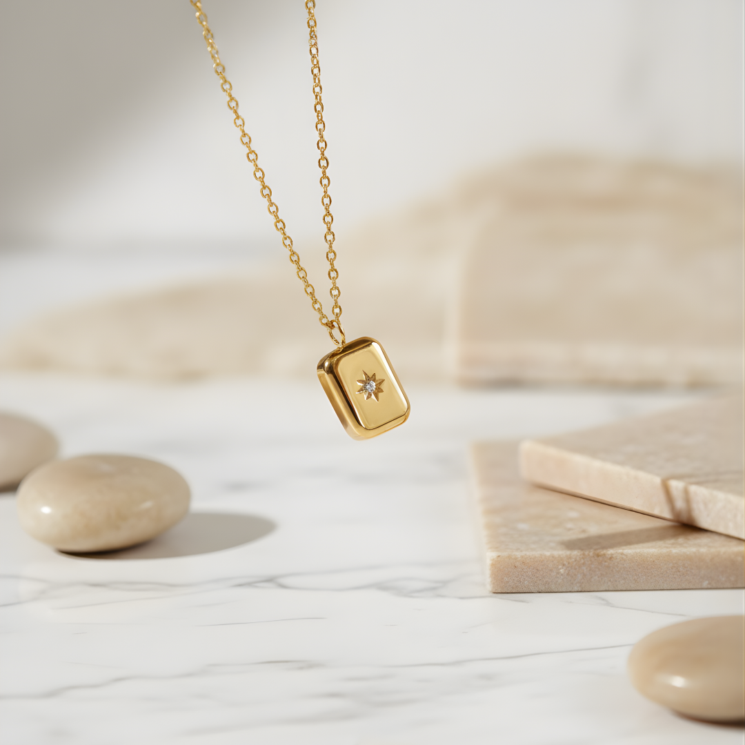 Golden Aurora Necklace House of Hide elegant gold chain with starburst pendant