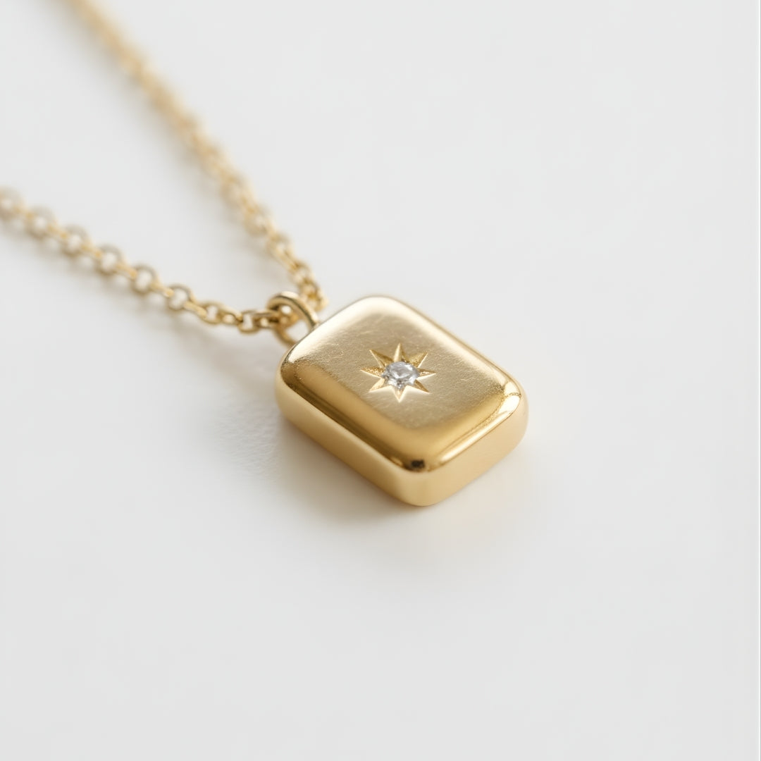 Golden Aurora Necklace Perth House of Hide dainty gold pendant necklace on white background