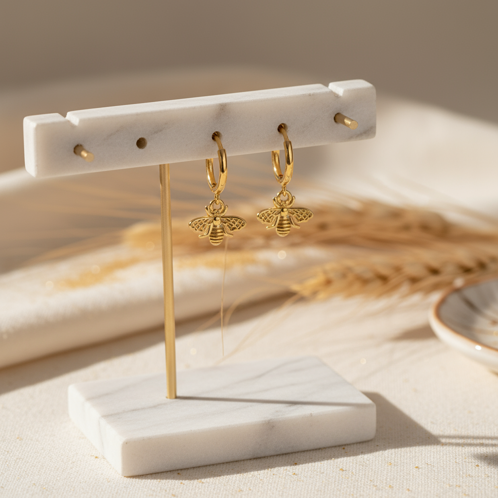 House of Hide Golden Bloom Bee Hoops Perth Australia elegant gold-plated earrings inspired by nature and summer energy