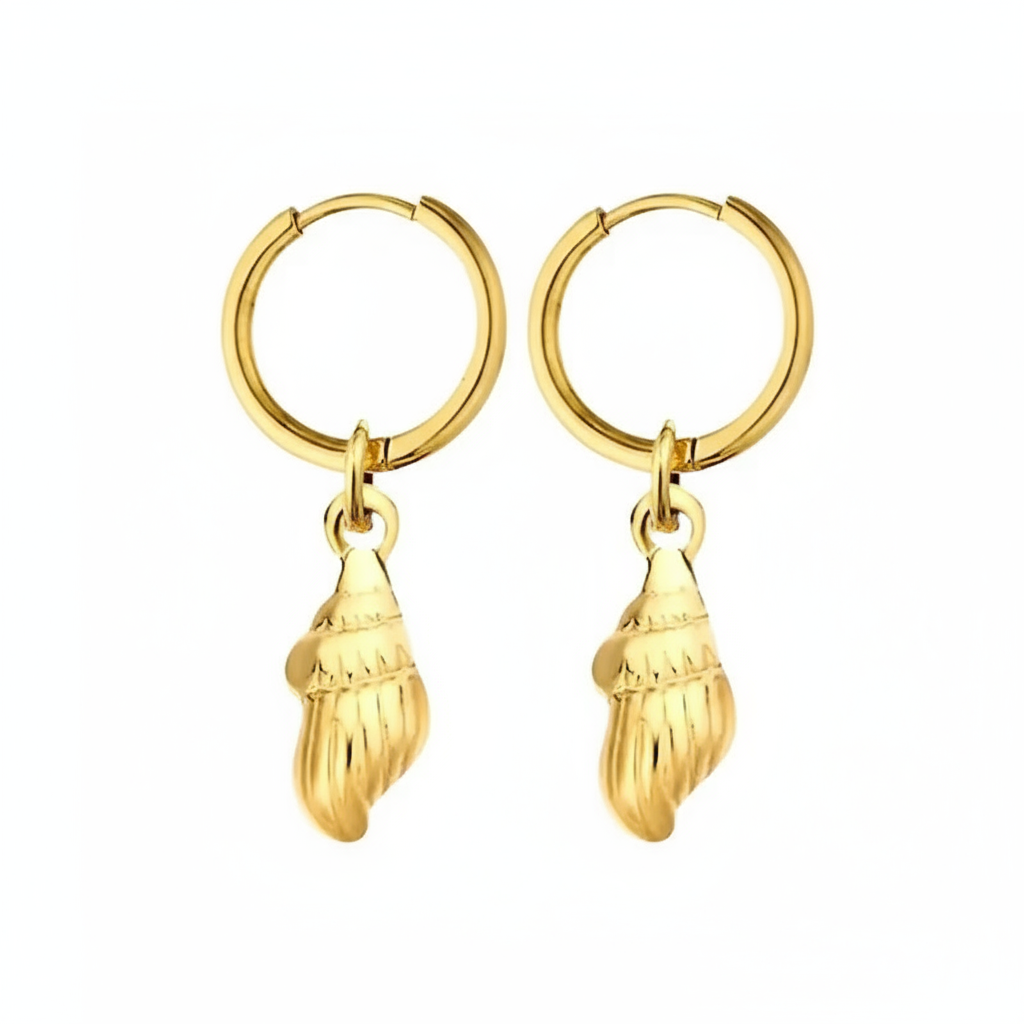 Golden Drift Conch Hoops Perth Australia House of Hide gold-plated conch shell earrings