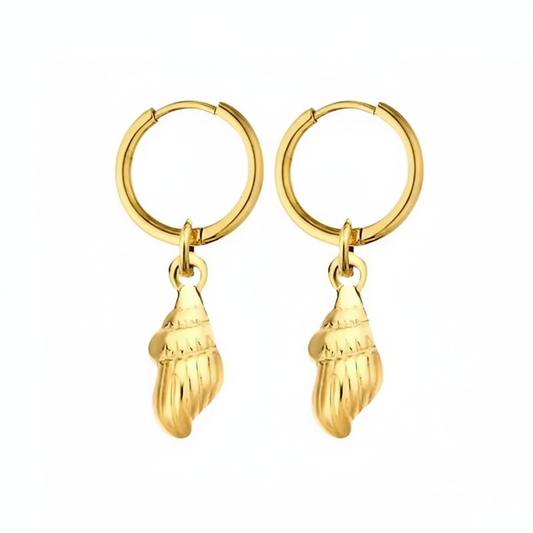 Golden Drift Conch Hoops Perth Australia House of Hide gold-plated conch shell earrings