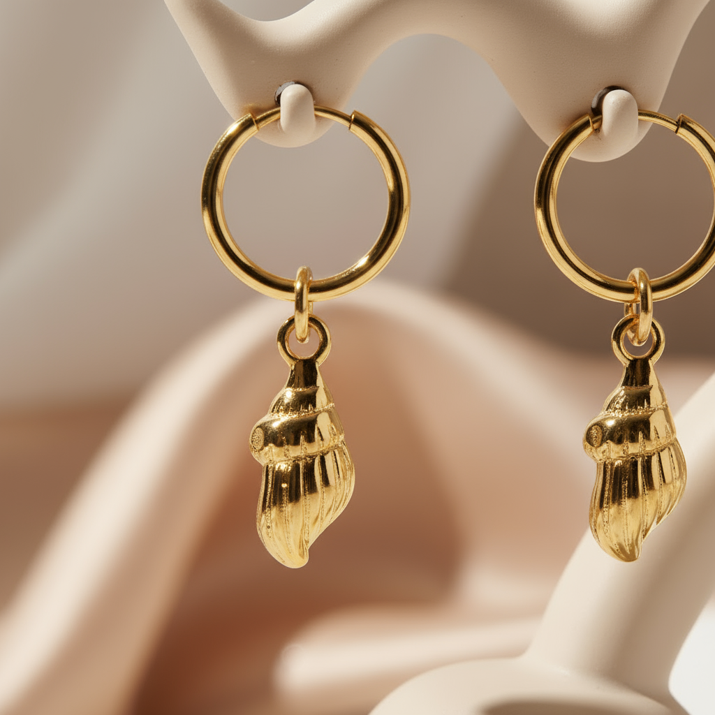 House of Hide Perth Australia Golden Drift Conch Hoops ocean-inspired gold earrings