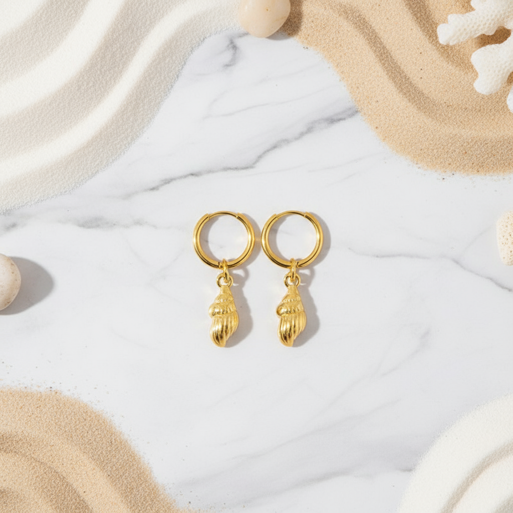 Golden Drift Conch Hoops Perth Australia lightweight gold beach-style earrings