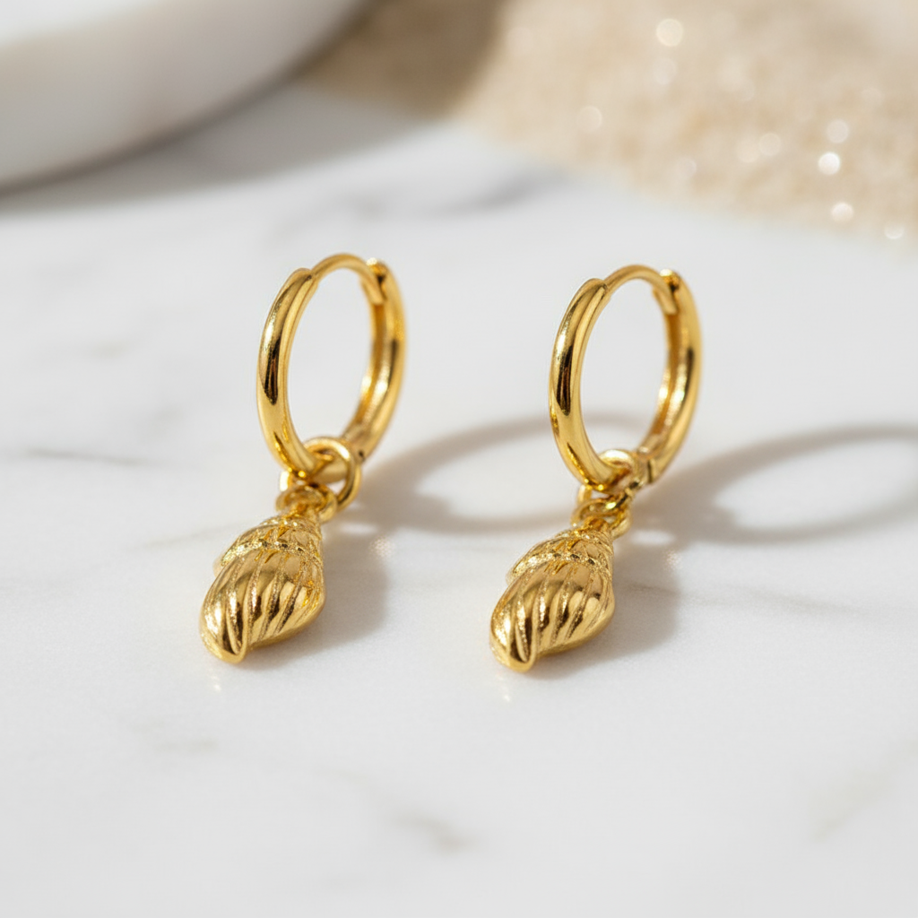 House of Hide Golden Drift Conch Hoops Perth Australia summer gold shell hoops