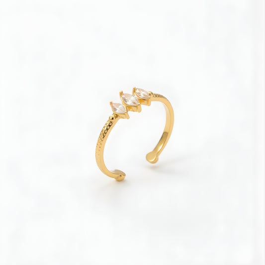 Golden Mirage Ring Perth Australia Houseofhide with gold band and marquise-cut crystals.
