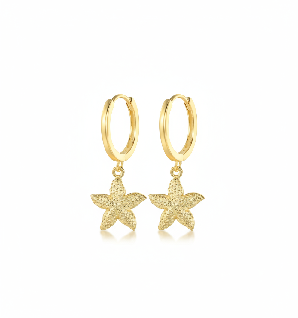 Golden Reef Starfish Hoops Perth Australia House of Hide gold earrings with zircon-studded starfish charms