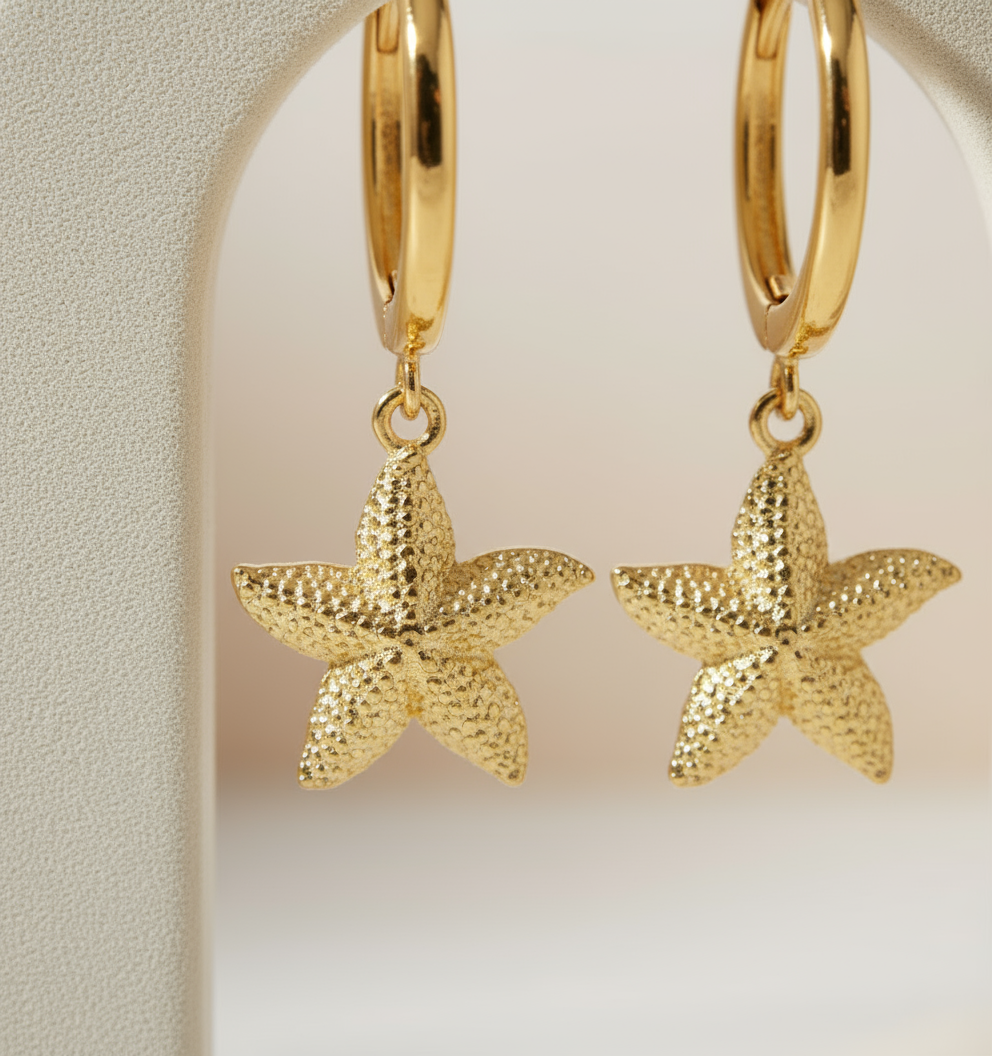 House of Hide Golden Reef Starfish Hoops Perth Australia elegant gold-plated earrings inspired by ocean life