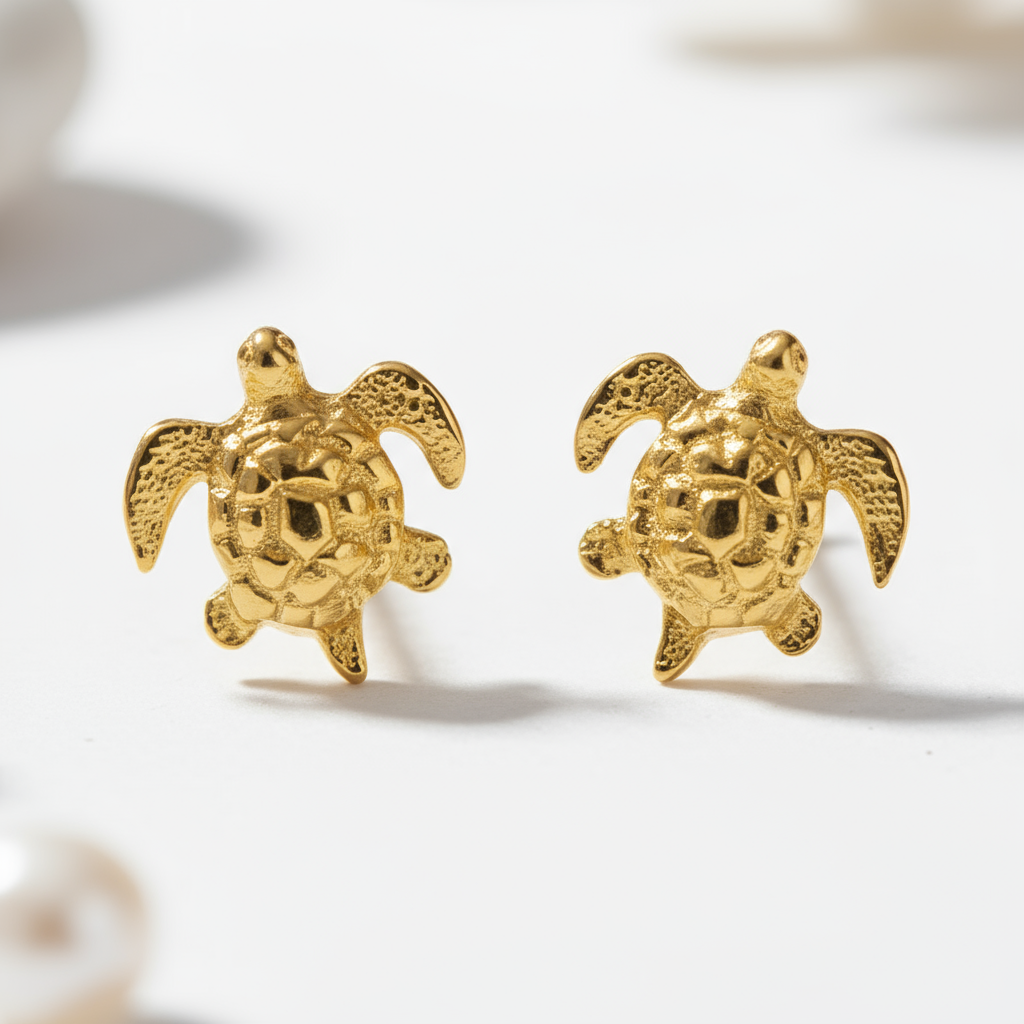 Golden Reef Turtle Studs Perth Australia House of Hide gold-plated turtle earrings