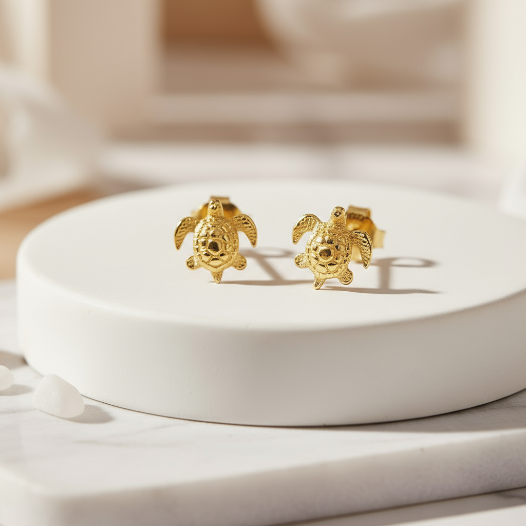 Gold turtle stud earrings Perth Australia House of Hide coastal design