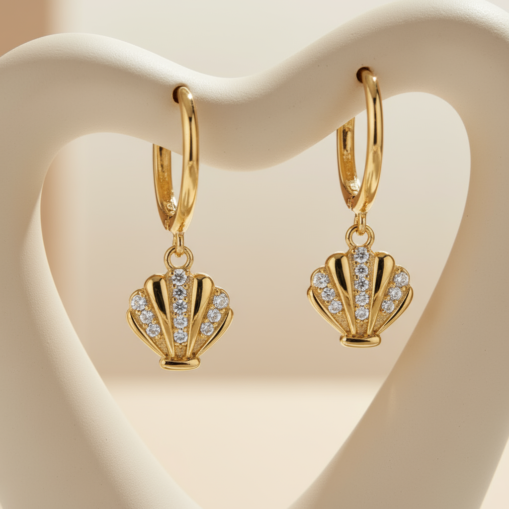 Golden Seashell Whisper Hoops Perth Australia House of Hide beach-inspired gold plated jewellery