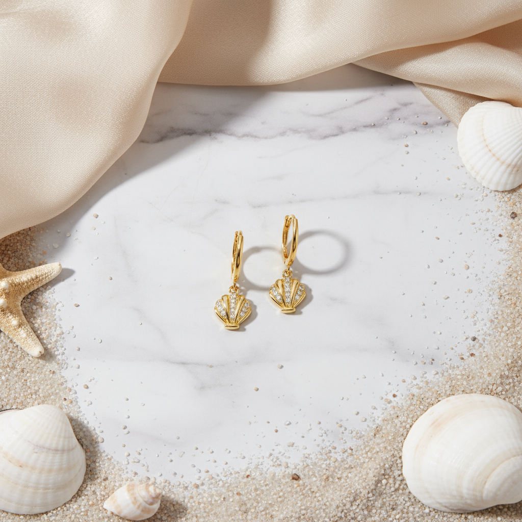 House of Hide Perth Australia Golden Seashell Whisper Hoops radiant gold seashell earrings