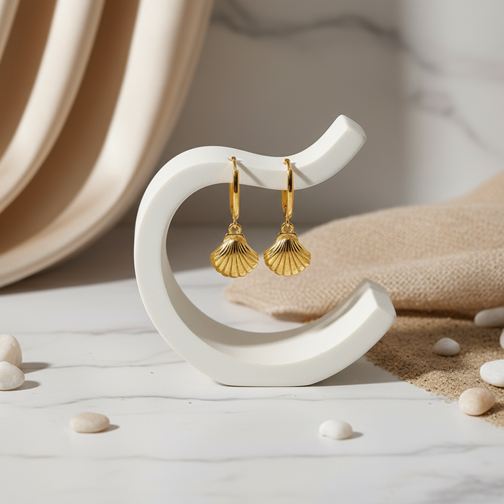 House of Hide Perth Australia Golden Shell Haven Hoops elegant gold shell earrings inspired by the sea