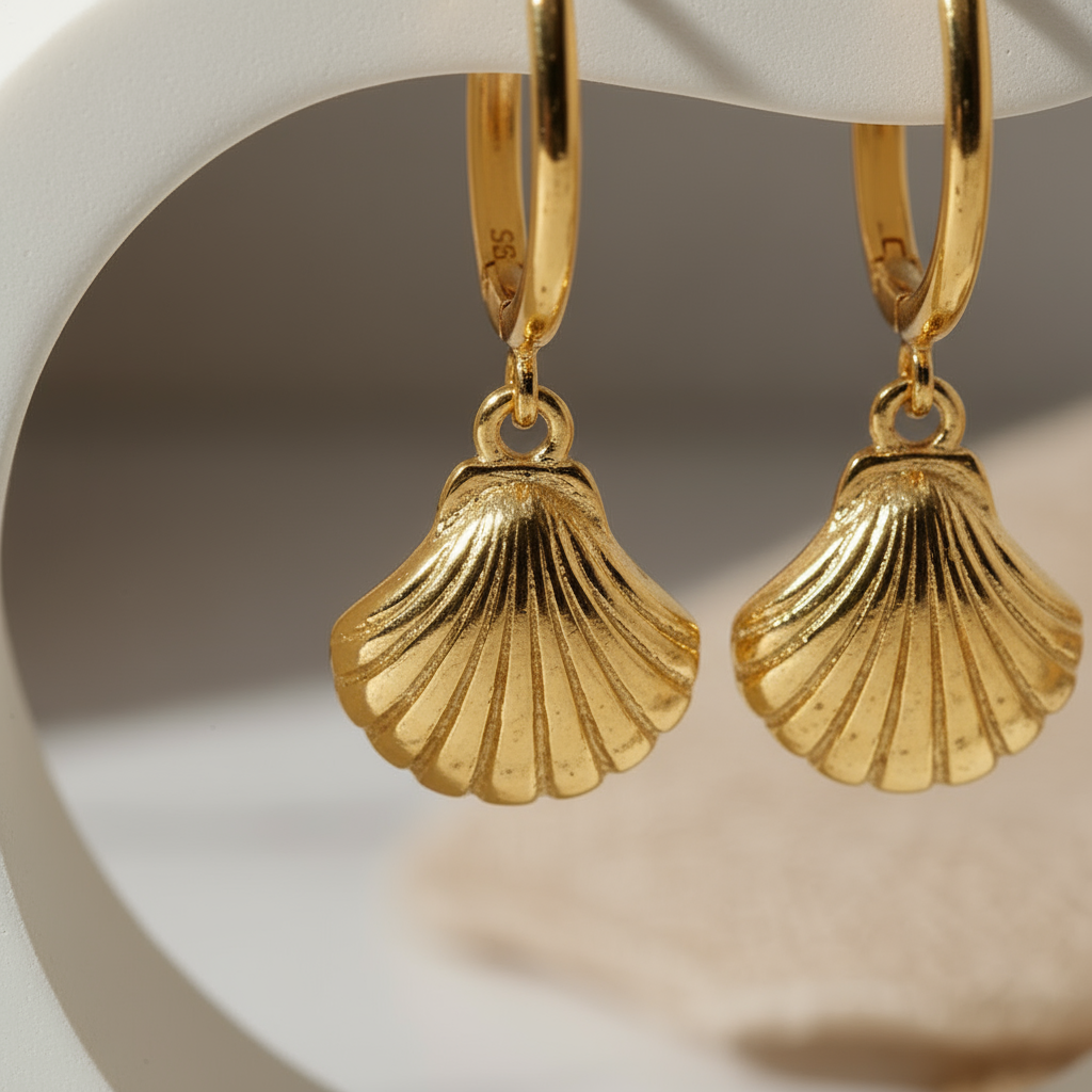 Golden Shell Haven Hoop Earrings Perth Australia House of Hide lightweight summer gold jewellery