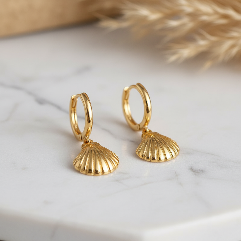 Golden Shell Haven Hoops Perth Australia House of Hide timeless gold-plated ocean-inspired earrings