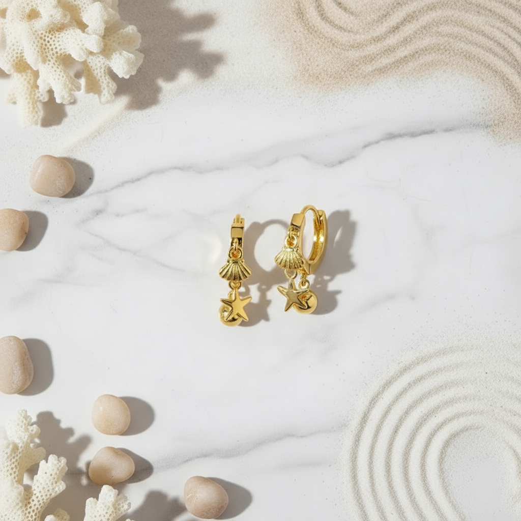 Gold Shore Charm Hoop Earrings Perth Australia House of Hide lightweight earrings with seaside-inspired pendants