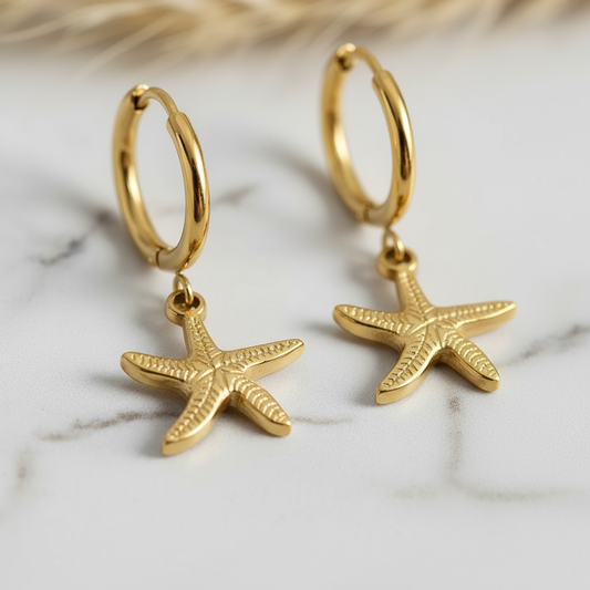 Gold starfish hoop earrings Perth Australia House of Hide coastal jewellery