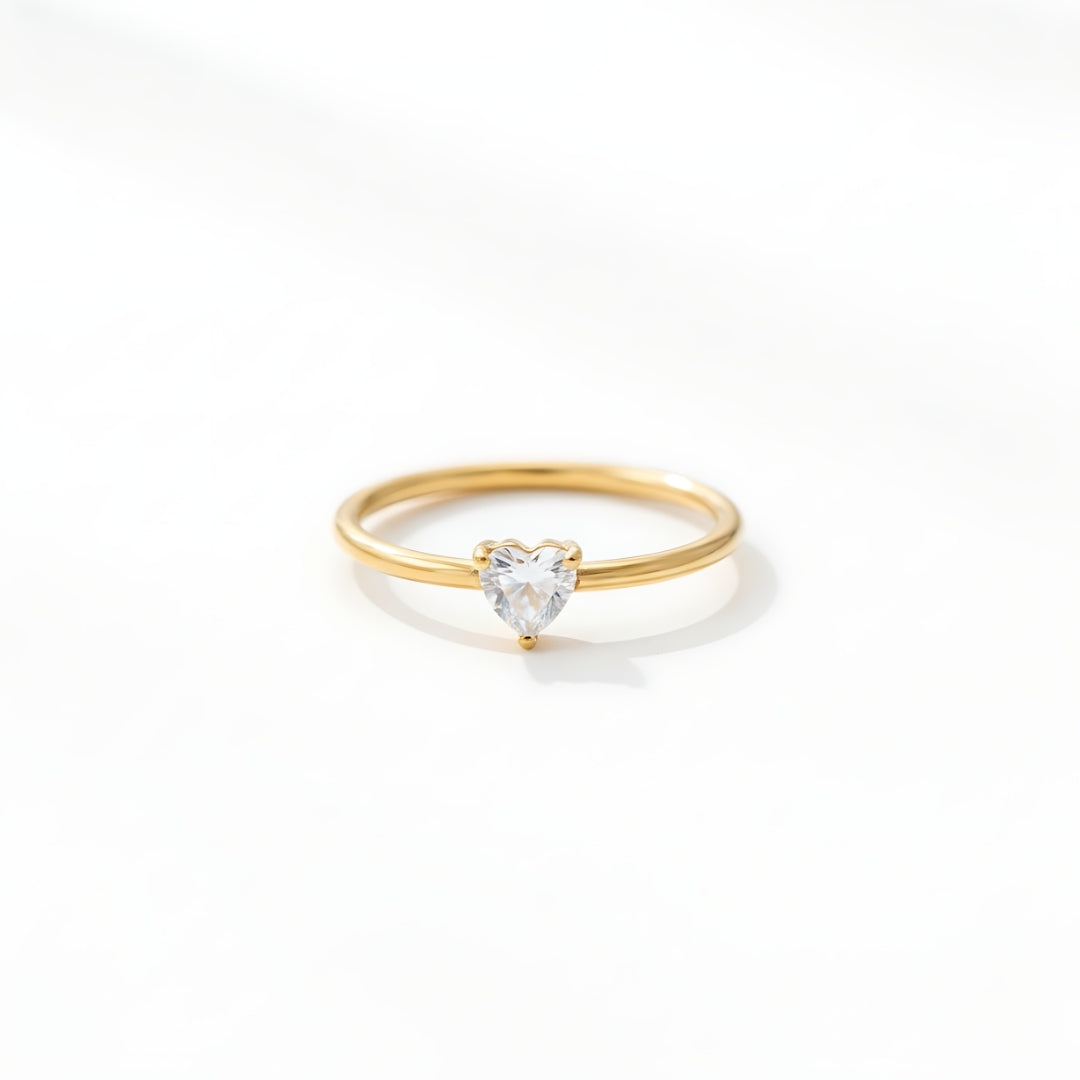 Golden Heartlight Ring Perth Australia Houseofhide with heart crystal on gold band.