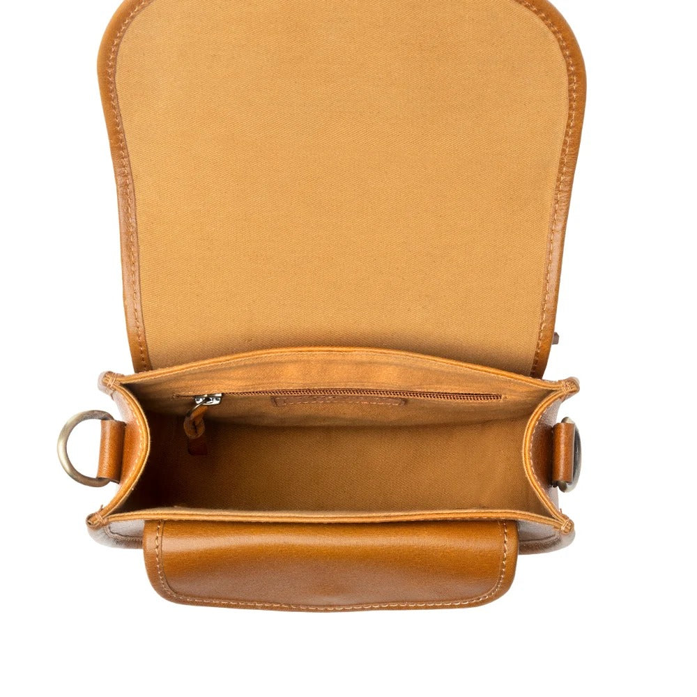 House of Hide genuine leather brown handbag featuring an open front design and spacious interior displayed on a white background