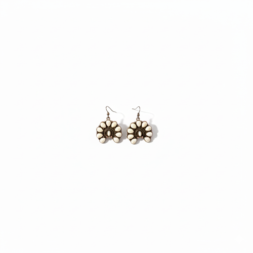 Havana Pearl Bloom Earring Perth Australia Houseofhide featuring turquoise accents and antique silver floral detailing.