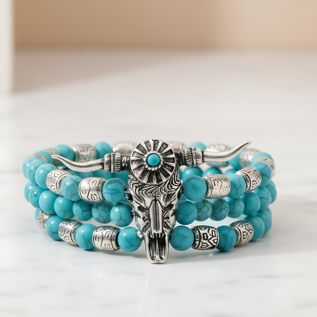 Handcrafted turquoise and silver beaded bracelet Perth Australia House of Hide western-inspired style