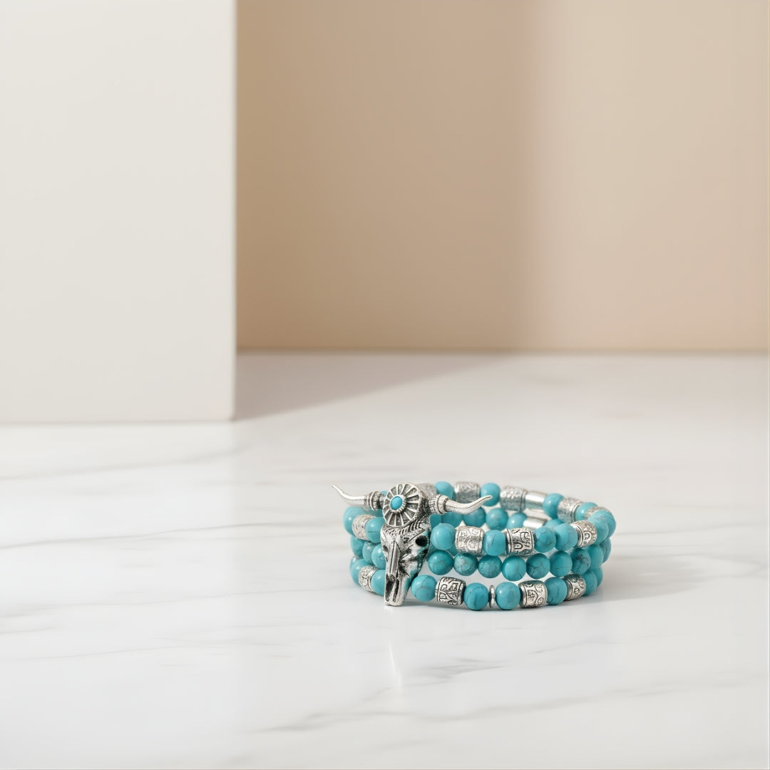 Boho turquoise beaded bracelet with silver details Perth Australia House of Hide jewellery
