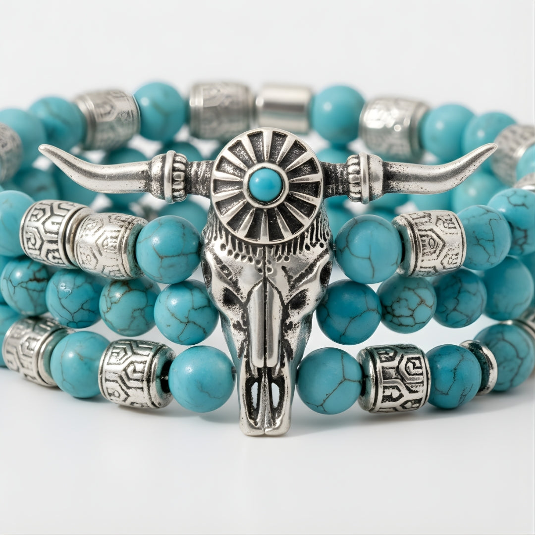 Heart of the Plains Bracelet featuring turquoise beads and silver accents on gray surface